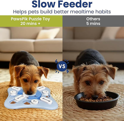 PAWSPIK Interactive Dog Puzzle Toy – Treat Dispensing Slow Feeder for Dogs, Mental Enrichment Toy with Squeaker & 16 Compartments – Durable, Non-Slip, Dishwasher Safe – Light Blue (Light Blue)
