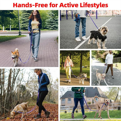 Roses&Poetry Hands Free Dog Leash for Small Dogs, All-in-One Leash & Collar 6.6-8.7ft Adjustable Waist Crossbody Leash for Dog Walking Lightweight with No Metal Clip Running Jogging