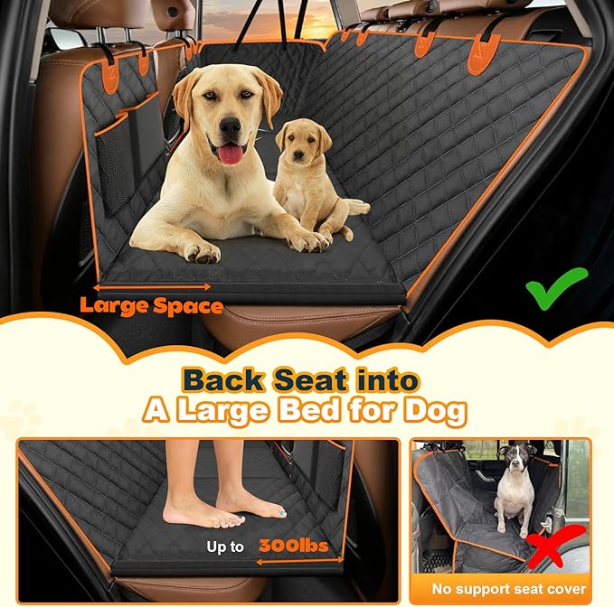Back Seat Extender, Dog Car Seat Cover Detachable Hard Bottom-Supports 300lb, Waterproof Dog Hammock for Car Travel Camping Bed, Foldable Backseat Pet Protector in Car Truck SUV PET-SEAT2308
