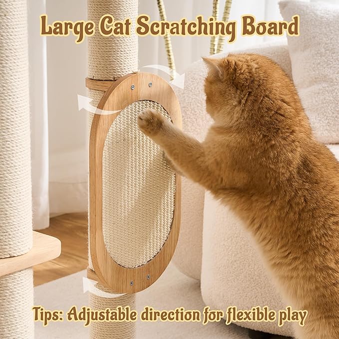 Modern Solid Wood Cat Tree for Indoor Cats Up to 15lbs, 60" Tall & Wide Cat Tower with Scratching Posts, Scratcher & Self-Grooming, Large Cat Beds, Capsule Nest, Multi-Level Cat Furniture