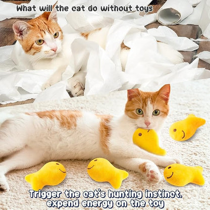 L1rabe Goldfish Cracker Catnip Stuffed Toys - National Pet Day 5P Goldfish Organic Cat Toys Funny Yellow Indoor Cats Chew Bite Teething Tools Kittens Birthday Gifts Interactive Pet Supplies