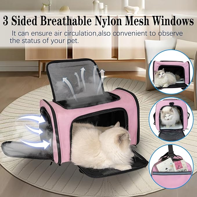 Top tasta Dog Cat Carrier Pet Carriers for Small Medium Large Cats Dogs Carrier Soft Sided Small Puppy Carrier Purse 15 lbs Portable Foldable Airline Approved Dog Cat Travel Carrier Pink 18x11x11