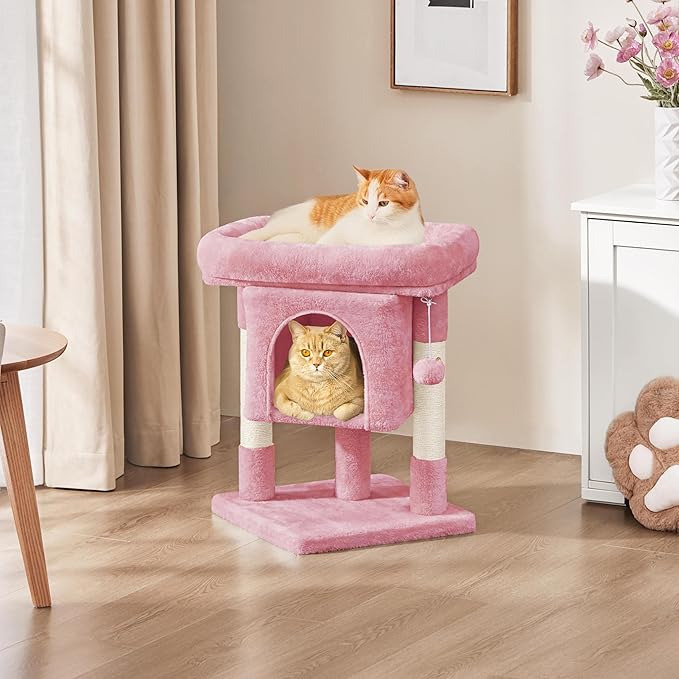 Yaheetech 23.5in Cat Tree Tower, Cat Condo with Sisal-Covered Scratching Posts, Cat House Activity Center Furniture for Kittens, Cats and Pets - Pink