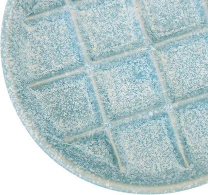 Ceramic Slow Feeder Cat Bowls 6 Inch Shallow Whisker Friendly Cat Food Bowls Grid Cat Dishes Pet Plate for Cat and Puppy, Dishwasher Safe (Blue)