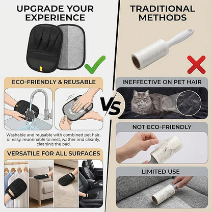 Electrostatic Pet Hair Removal Gloves for Cats & Dogs–Upgraded Reusable Magic Brush Tool for Quick Wiping on Couch,Carpet,Laundry,Car Seat & Pet Beds(3PC,Black)