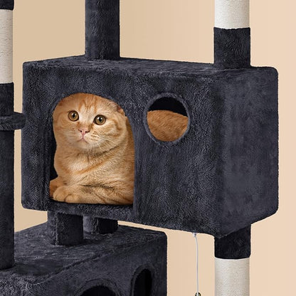 Yaheetech Multil-Level Cat Tree Cat House for Large Cats, 64.5in Cat Tower for Indoor Cats as Modern Activity Center with Scratching Posts & Platform & Perch & Hammock