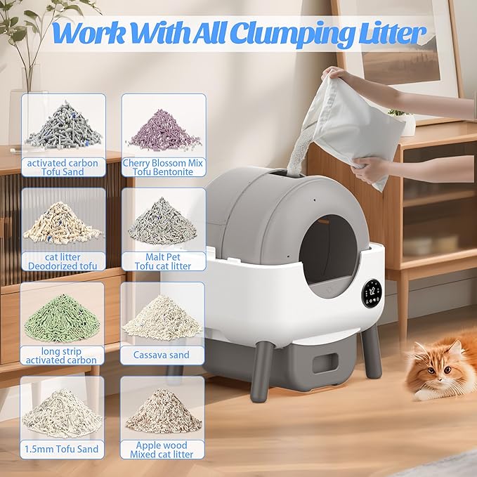 HIMIX Self-Cleaning Litter Box, Automatic Cat Litter Box Robot with APP Control and Safety Protection for Multiple Cats, 105L Extra Large Smart Litter Boxes with 3 Roll Trash Bags