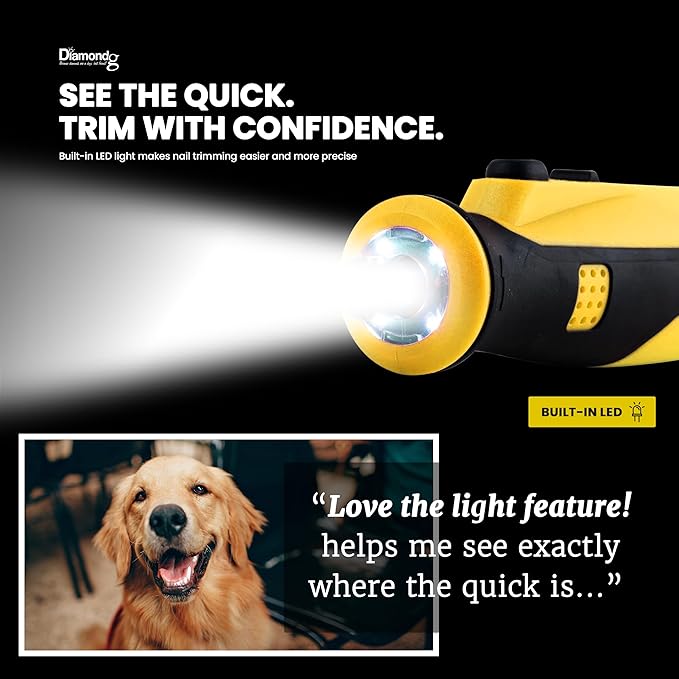 Diamondg Cordless Dog Nail Grinder with Quiet Sound & LED Tip for Large & Small Dogs, 4hrs. Runtime - Electric Dog Nail Trimmer, Heavy Duty Rotary Tool Alternative to Toenail Clippers & Filers