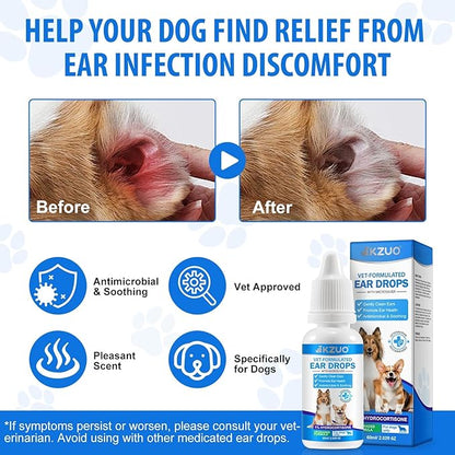 Dog Ear Infection Treatment, Dog Ear Drops with 1% Hydrocortisone for Dog, for Dog Yeast Infection, Soothe Itching, Redness, & Swelling - Vet Recommended