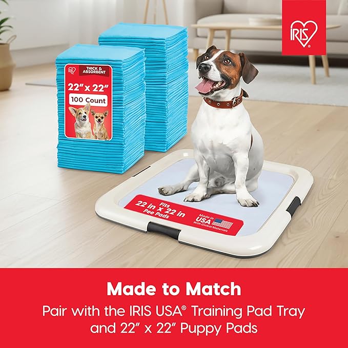 IRIS USA Pee Pad Holder - for Regular Sized Dog and Puppy Pee Pads, Secured Latches, Non-Skid Feet, Polished Finish for Easy Cleaning, Leak Protection, Fits 22"x22" Pad or Larger, 2 Pack, Black/Gray