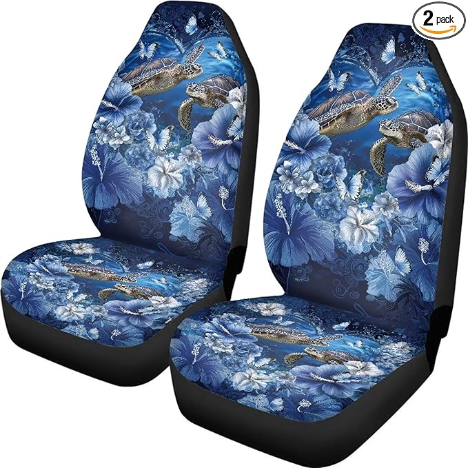 Sea Turtle Car Seat Covers Washable Seat Protector for Women Men Hibiscus Flower Automotive Vehicle Seat Covers for Cars Interior for Cars, Sedans, Trucks, SUVs