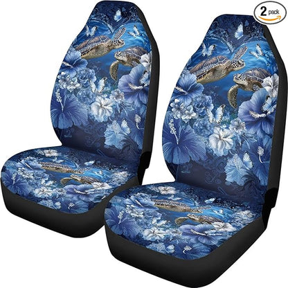 Sea Turtle Car Seat Covers Washable Seat Protector for Women Men Hibiscus Flower Automotive Vehicle Seat Covers for Cars Interior for Cars, Sedans, Trucks, SUVs