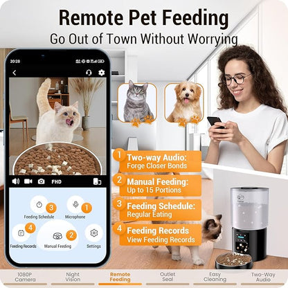 Frienhund 5L Automatic Cat Feeder with 2K HD Camera: 5G WiFi Automatic Dog Feeder with Night Vision,Cat Food Dispenser with Freshness for Multiple Pets,Detachable for Easy Clean-21 Cup (Sealed Outlet)