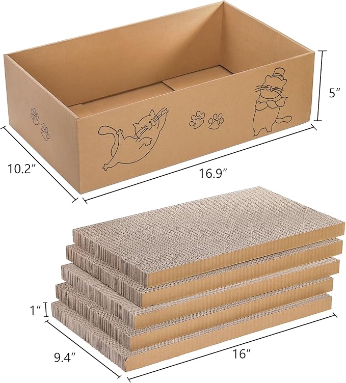 Nicunom 5 Packs in 1 Cat Scratcher with Box, Large Cat Scratching Boards Cardboard Box Reversible Cat Scratch Pads for Indoor Cats, Cat Scratch Cardboard for Rest and Play