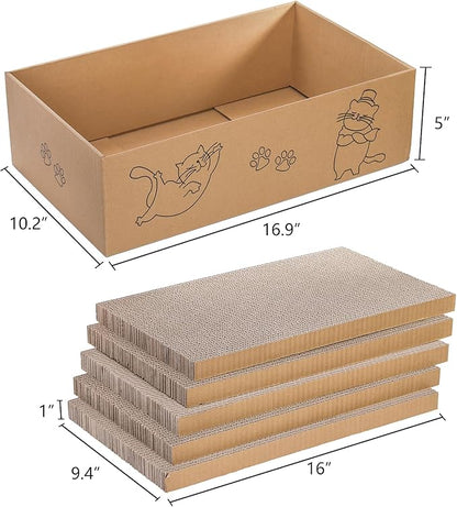 Nicunom 5 Packs in 1 Cat Scratcher with Box, Large Cat Scratching Boards Cardboard Box Reversible Cat Scratch Pads for Indoor Cats, Cat Scratch Cardboard for Rest and Play