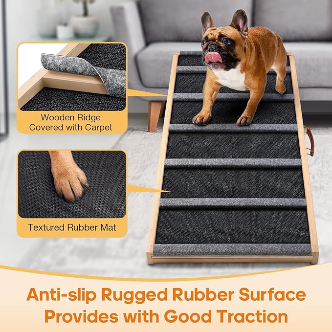 Dog Ramp for Bed - Extra Wide 17’’, Non-Slip Rubber Surface Excellent Traction, Pet Ramp for Small Large Dogs to Get on High Couch Car, Hold up to 200lb, Adjustable, Foldable