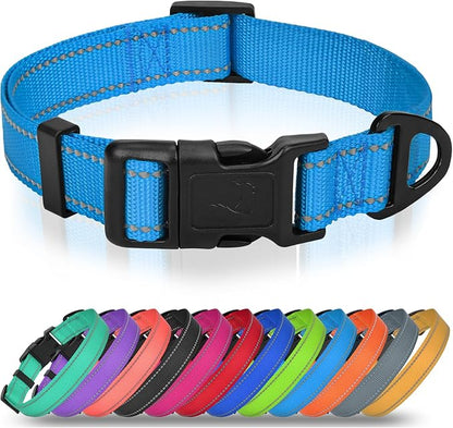 Joytale Dog Collars for Medium Dogs, Comfortable Double-Sided Reflective Nylon Collar for Night Safety, Adjustable Quick-Release for Active Pets, Sky Blue, M (1" Width)