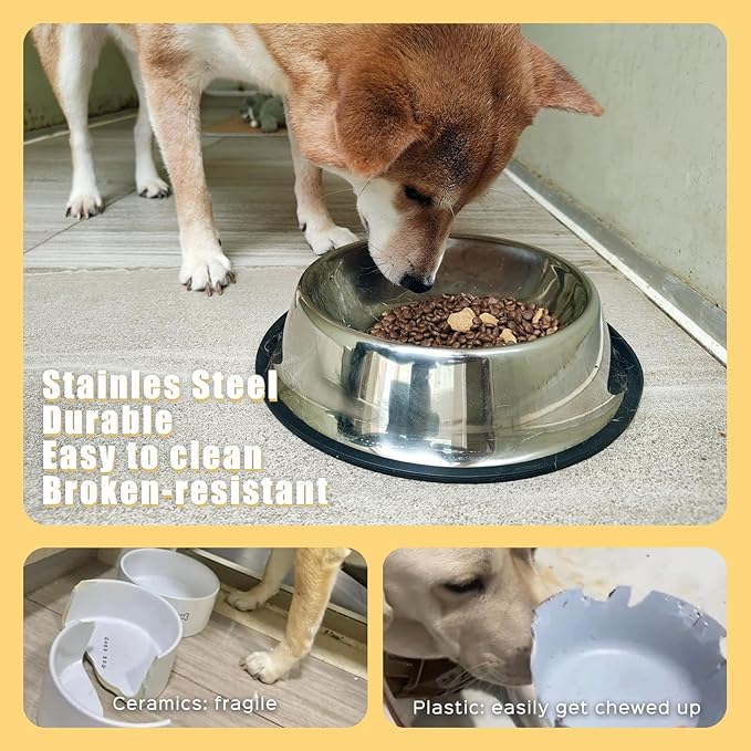 NAJOR Stainless Steel Dog Bowls,4Cup / 32oz Large Dog Food Bowls,Anti-Skid Pet Feeder Bowl and Water Bowl,Perfect Choise for for Dogs and Cats and More,Set of 2