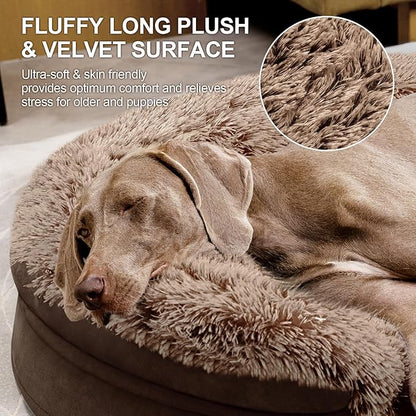 Orthopedic Dog Beds for Large Dogs, 41" x 32.6" x 7.7" Supportive Dog Sofa Bed with 28D Egg-Crate Foam, Removable Washable Cover, Waterproof Lining, for Puppy,Senior,Sick, Brown