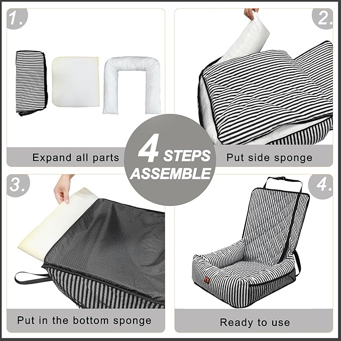 Dog Car Seat for Small and Medium Dogs, Booster Seat Sofa Pet Bed, Portable Car Travel Carrier Bed (Black Stripes,M)
