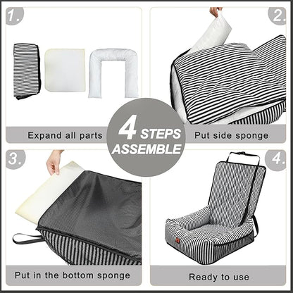 Dog Car Seat for Small and Medium Dogs, Booster Seat Sofa Pet Bed, Portable Car Travel Carrier Bed (Black Stripes,M)