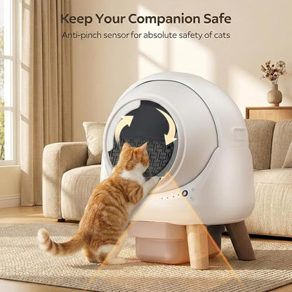 Self-Cleaning Litter Box for Multiple Cats, Smart APP Control with Safety Sensors, 15-Day Odor Control, Extra Large Waste Bin, Ultra Quiet Automatic Cat Litter Box, White