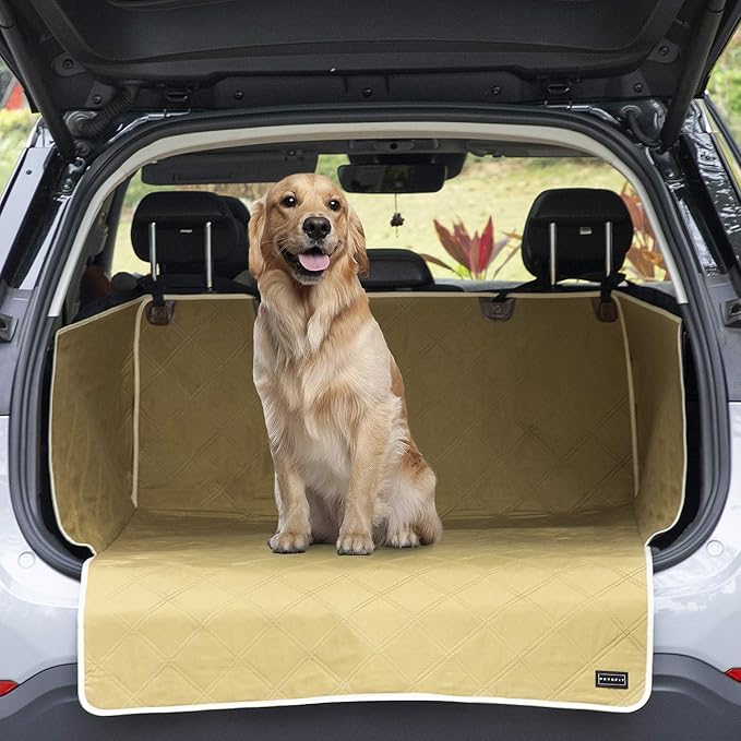 Petsfit SUV Cargo Liner for Dogs, Water-Resistant Scratchproof Dog Cover for Car with Side Flap, Durable Washable Dog Trunk Cover for SUV Against Dirt and Pet Hair, Large Size Universal Fit, Khaki