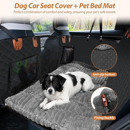 Dog Car Seat Cover Set for Back Seat, Back Seat Cover + Pet Bed Mat Perfect with Mesh Window, Hammock 600D Heavy Duty Scratch Proof Nonslip Durable Soft Back Seat Covers for Cars Trucks and SUVs