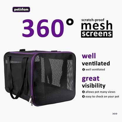 petisfam Soft Pet Carrier for Large and Medium Cats, 2 Kitties, Small Dogs. Easy to Get Cat in, Great for Cats that Don't Like Carriers (Black)