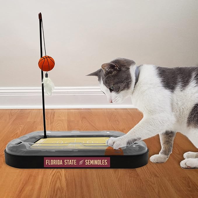 NCAA FLORIDA STATE Seminoles Basketball Court Cat Scratcher - REVERSIBLE Felt/Cardboard Toy, Cat Ball with Bell, Catnip-Filled Plush Basketball