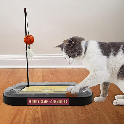 NCAA FLORIDA STATE Seminoles Basketball Court Cat Scratcher - REVERSIBLE Felt/Cardboard Toy, Cat Ball with Bell, Catnip-Filled Plush Basketball