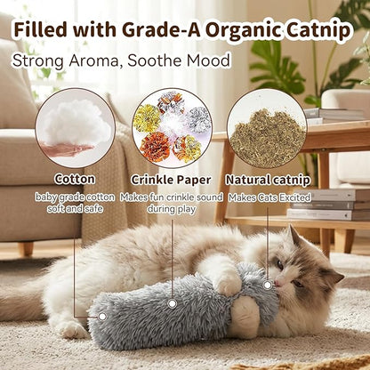Cat Toys 3 Pack Catnip Pillows, Soft and Durable Crinkle Sound with Catnip Inside, Interactive Cat Toy Indoor Cats Kitten Kicker, Promotes Kitty Exercise, Easter Gifts Toys-Solid Color