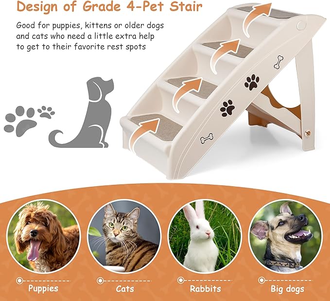 20" H 4-Step Dog Stairs for Small Dogs and Cats, Non-Slip Dog Steps for High Beds, Couch, Sofa, Sturdy Pet Steps (Tan)