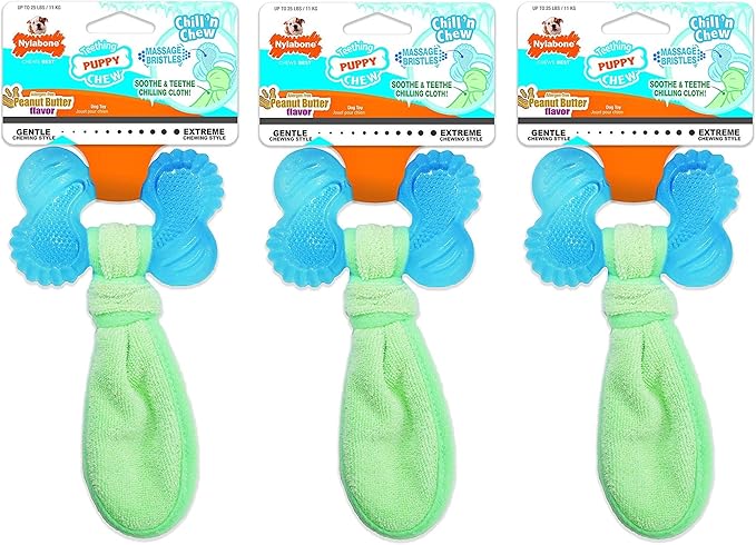 Nylabone 3 Pack of Chill 'n Chew Puppy Teething Toys, Small, Allergen-Free Peanut Butter Flavor