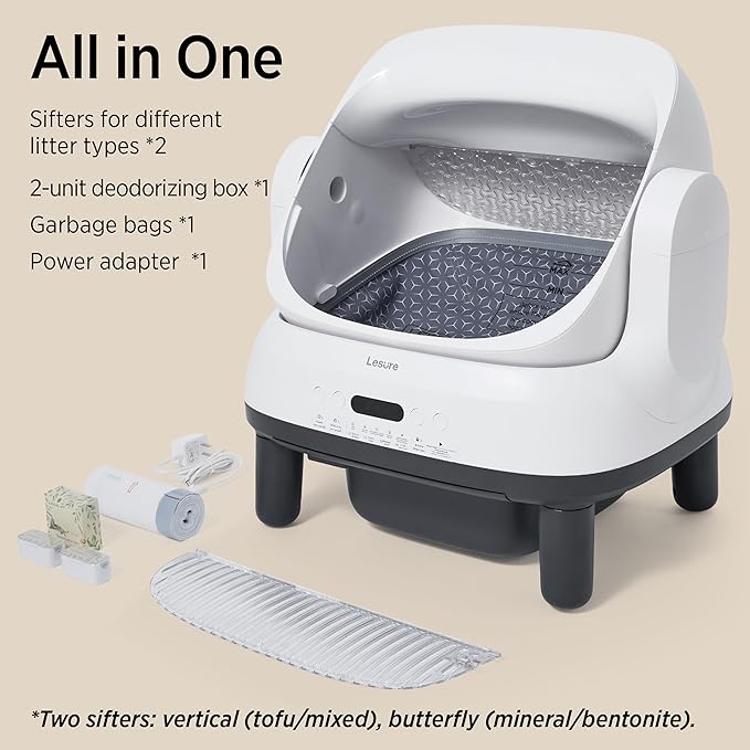 Lesure Self Cleaning Litter Box - Open-Top Automatic Cat Litter Box with APP Control & Anti-Pinch Sensor, for Large Cats, Odor Control, Includes 2 Sifters & 1 Roll Waste Bags
