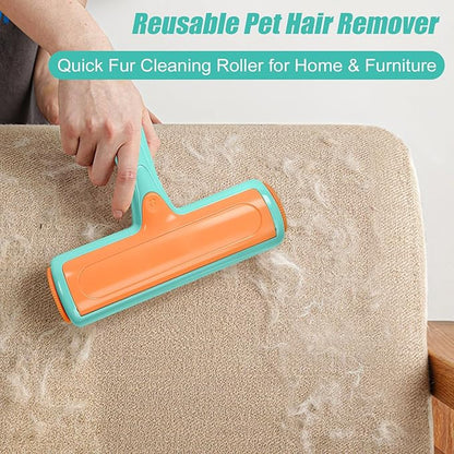 Roller Pet Hair Remover – Reusable Lint Roller for Dog & Cat Hair on Furniture, Couch, Carpet, Rugs, Bedding & Car – Portable, Eco-Friendly (Light Blue)
