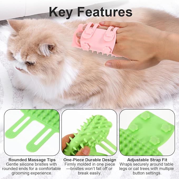 4Pcs Cat Self Groomer, Silicone Grooming Strap Pad for Cats, Adjustable Kitten Brushes for Indoor Kittens, Cat Massager Comb for Head Face Back, Cats Face Scratchers for Corner Sofa Chair Table Legs