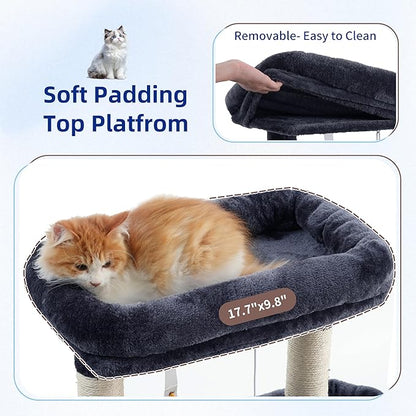 Cat Tree for Indoor Cats, 55.1 inch Cat Tower with 7 Sisal Scratching Posts, Multi-level Cat Condo wit Large Play Platform Furry Ball, Cat Cave, 2 Padded Perches, Basket, Smoky Gray GCT013G