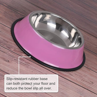 WHIPPY Stainless Steel Dog Food Water Bowl for Small,Medium and Large Pets Cats Set of 2 with Rubber Base (X Large,Pink,28oz)