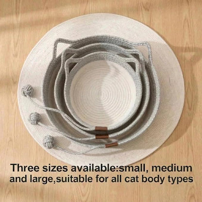 Handwoven Cat Basket with Toy Rope Ball, Foldable Scratchable Cat Hammock Bed, Breathable Cat Basket for Indoor Play Rest Sleeping (Green)