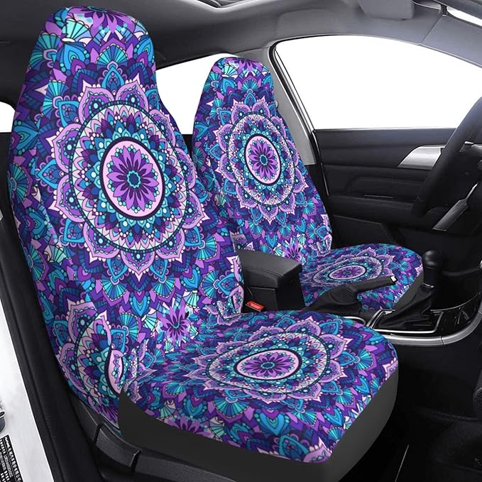 Foruidea Bohemian Style Mandala Print Car Seat Covers Universal 2 Pcs Auto Front Seat Cover Fit Most Cars,SUV,Sedan,Trucks