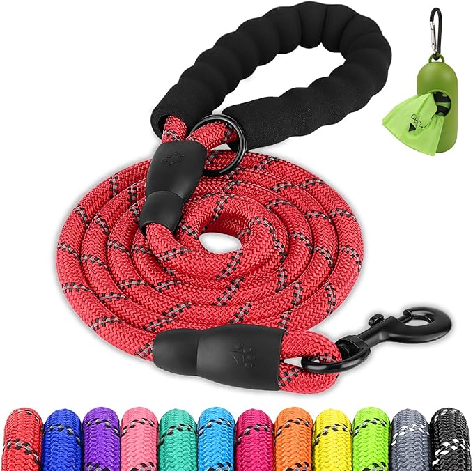 Joytale Dog Leash for Large Dogs, Heavy Duty Nylon Leashes with Comfortable Padded Handle and Highly Reflective Threads, Ideal for Walking and Training, Red, 6'×1/2''