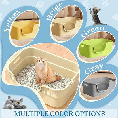 Low Entry Kitty Litter Box for Small Cats, Kittens Litter Boxes with High Sides, Open Top, Anti-Splash Plastic Litter Pan for Medium Pets, Easy to Clean, 16.5" L*11.8" W*7" H (Green)