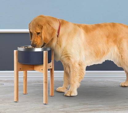 Dog Bowl Stand - Mid-Large Dogs Suitable - Elevate, Raise Bowl to 12-inch High - Adjustable, Fits Any Pet Food/Water Feeders, and Fountains - Durable Bamboo