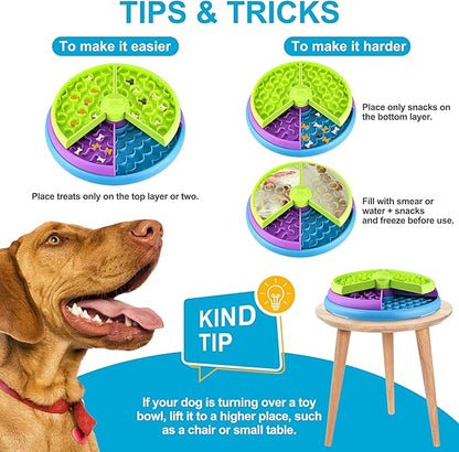 Slow Feeder Dog Bowls - 3 Layers, Interactive Dog Puzzle Game, Anti-Slip Slow Eating Bowl, Maze Dog Food Bowl, Anti-Choking Puzzle Feeder for Dogs & Cats