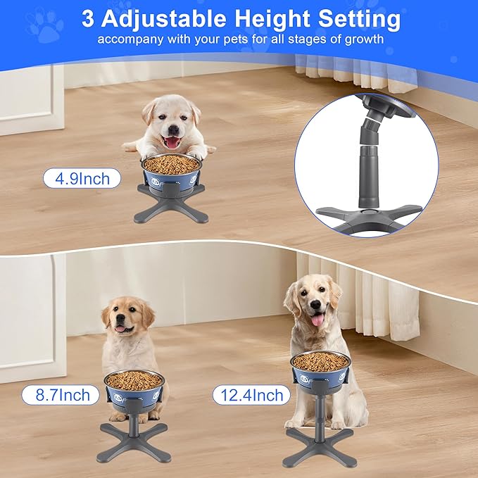 Dog Bowls,Elevated Adjustable Dog Bowl Stand with 3 Heights & Tilted Feeding Design, Raised Stand Compatible with Medium & Large Breeds(1 Pack) Grey