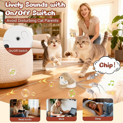 Moving Cat Toy Automatic Cat Toys Interactive Bird Cat Toy with Catnip Toys Wagging Tail Chirp Tweet Rechargeable Interactive Kitten Toy（No Flying Bird）