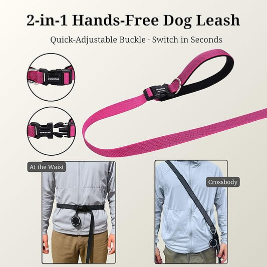 6-8FT Hands Free Dog Leash - Adjustable Waist & Crossbody Belt, Tangle-Free, Reflective Urban Leash for City Walks, Jogging & Daily Use (Hot Pink)