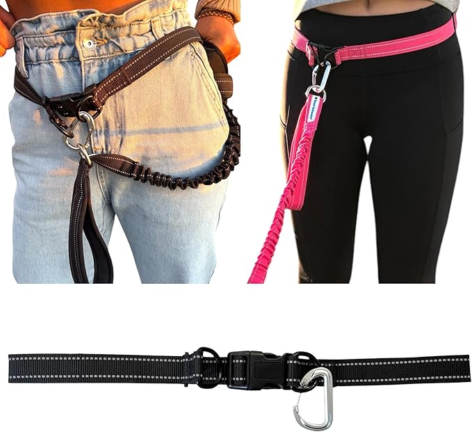 Shed Defender Hands Free Dog Leash Belt - Seen on Shark Tank - Attaches to Any Leash, Jogging & Running, Heavy Duty Buckle, Reflective Stitching, Adjustable one Size fits All, Designed in USA (Black)