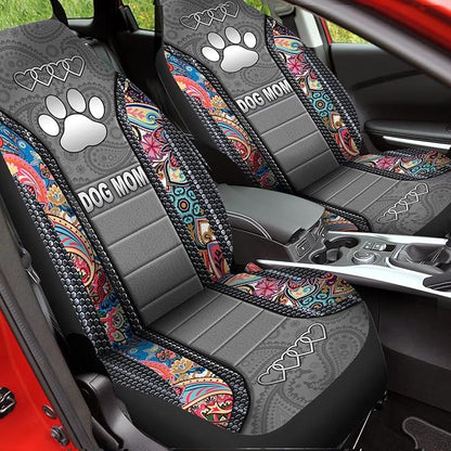 Dog Mom Paw Boho Floral Print Car Seat Covers, Waterproof Soft Universal Fashionable Car Seat Cushion Cover, Fit for Almost Vehicle